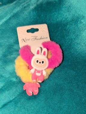 Plush Pink & Yellow Character Ponytail Holder Set for Kids New